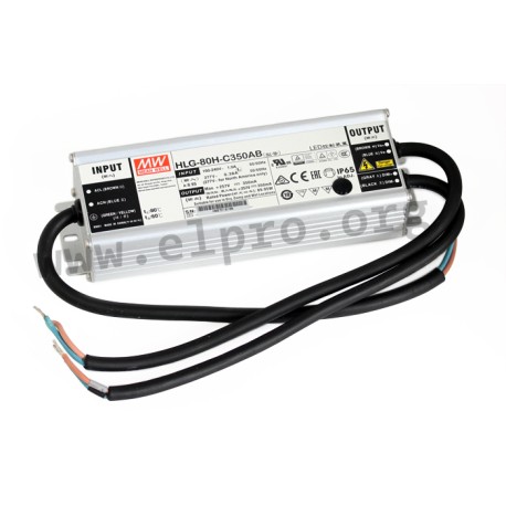 HLG-80H-C350AB, Mean Well LED drivers, 90W, IP65, constant current, dimmable, adjustable, HLG-80H-C series