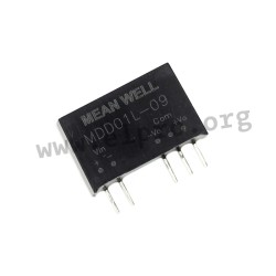 MDD01L-09, Mean Well DC/DC converters, 1W, SIL7 housing, for medical technology, MDD01 series