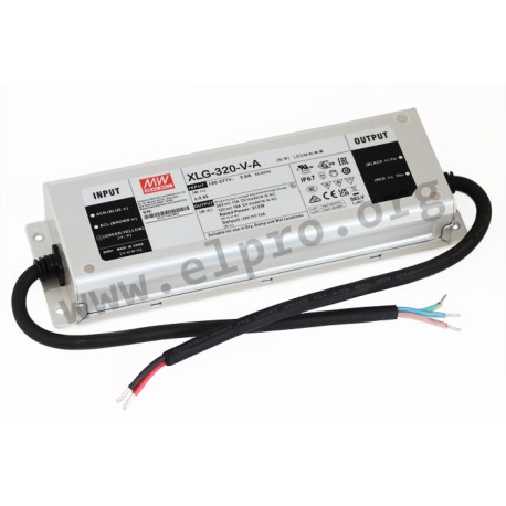 XLG-320-L-A, Mean Well LED switching power supplies, 320W, IP67, CV and CC (mixed mode), constant power, dimmable, XLG-320 serie