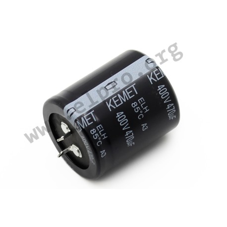 ELH477M400AT4AA, Jamicon and Kemet electrolytic capacitors, radial, pitch 10mm, Snap-In, 85°C, ELH/LP/LS series
