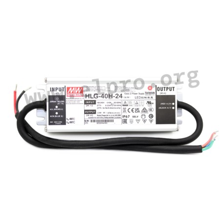 HLG-40H-24, Mean Well LED drivers, 40W, IP67, CV and CC (mixed mode), fixed preset, HLG-40H series