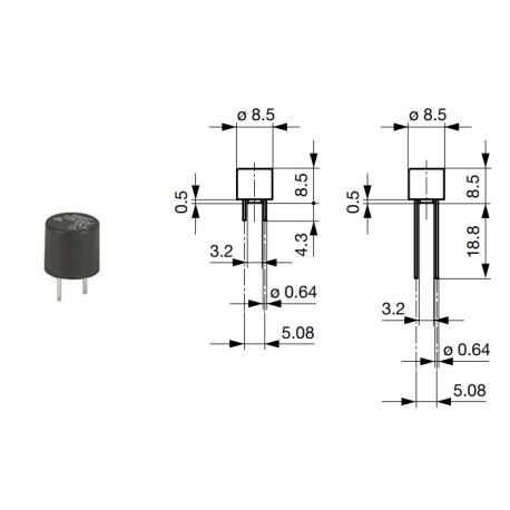 0034.6915, Schurter miniature fuse links, time lag, radial, short terminals, MXT250 series