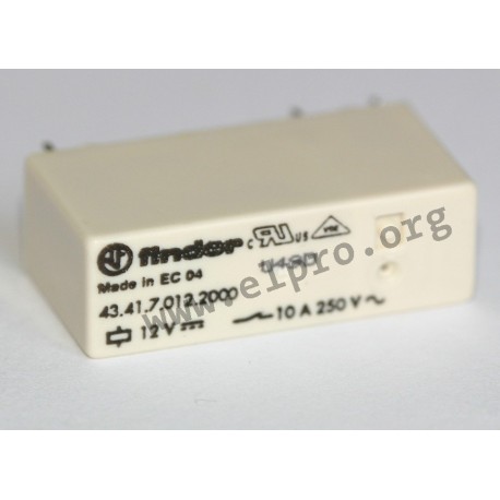 43.41.7.012.0000, Finder PCB relays, 10A, 1 changeover contact, 43 series