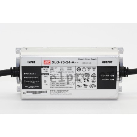 XLG-75-H, Mean Well LED drivers, 75W, IP67, CV and CC (mixed mode), constant power, XLG-75 series
