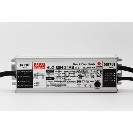 HLG-80H-42AB, Mean Well LED drivers, 80W, IP65, CV and CC (mixed mode), adjustable, dimmable, HLG-80H series