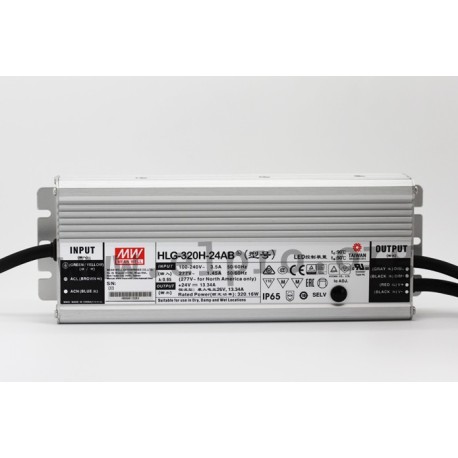 HLG-320H-15AB, Mean Well LED-Schaltnetzteile, 320W, IP65, CV und CC mixed mode, dimmbar, einstellbar, HLG-320H Serie