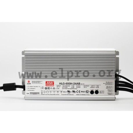 HLG-600H-42AB, Mean Well LED-Schaltnetzteile, 600W, IP65, CV and CC mixed mode, dimmbar, einstellbar, HLG-600H Serie