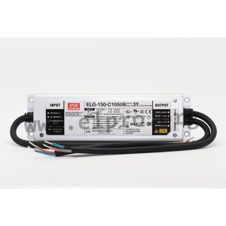 ELG-150-C500B-3Y, Mean Well LED-Schaltnetzteile, 150W, IP67, Konstantstrom, dimmbar, Schutzleiter PE, ELG-150-C Serie