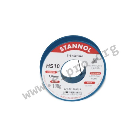 520529, Stannol soldering wires, 2,5% halogen-activated flux, HS10 series