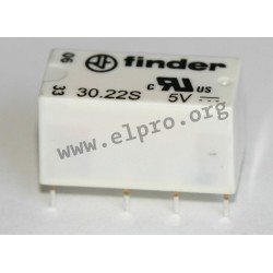 30.22.7.005.0020, Finder PCB relays, 2A, 2 changeover contacts, 30.22 series