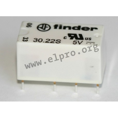 30.22.7.005.0020, Finder PCB relays, 2A, 2 changeover contacts, 30.22 series