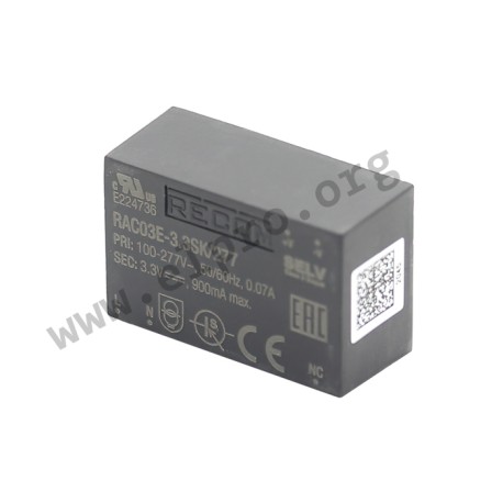 RAC03E-05SK/277, Recom AC/DC converters, 3W, PCB, RAC03E-K/277 series
