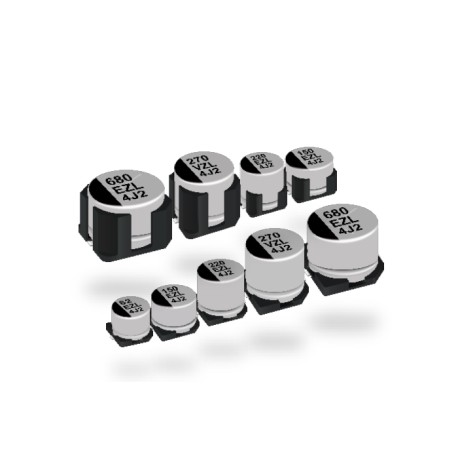 EEHZL1E151P, Panasonic electrolytic capacitors, SMD, 125°C, reflow, low ESR, hybrid, 4000h, ZL series