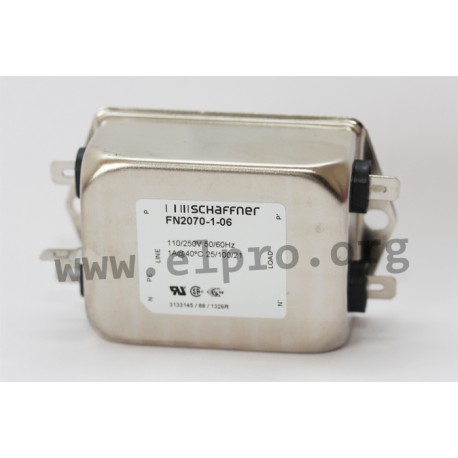 FN2060-1-06, Schaffner RFI filters, with a faston connector, two-stage, FN 2060 / FN 2060B und FN 2070 / FN 2070B series
