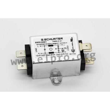 5500.2104, Schurter RFI filters, with a faston connector, FMLB-09 and FMW-41 series