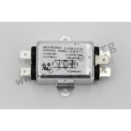 F.AI.DB.2150.ZA, Arcotronics RFI filters, with faston plug terminal