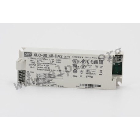 XLC-60-24-DA2, Mean Well LED drivers, 60W, constant voltage, dimmable, DALI 2.0 interface, XLC-60 series