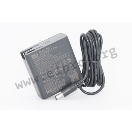 NGE30I15-P1J, Mean Well plug-in switching power supplies, 30W, for medical technology, energy efficiency Level VI, NGE30 series