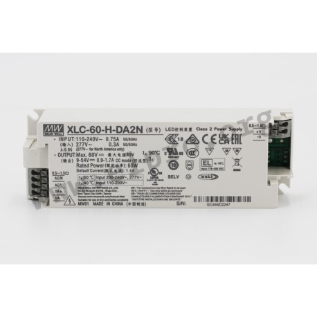 XLC-60-H-DA2N, Mean Well LED-Schaltnetzteile, 60W, Konstantleistung, dimmbar, DALI 2.0-Schnittstelle, XLC-60 Serie