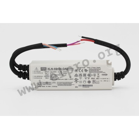 XLN-60-48-DA2, Mean Well LED drivers, 60W, IP67, constant voltage, dimmable, DALI 2.0 interface, XLN-60 series