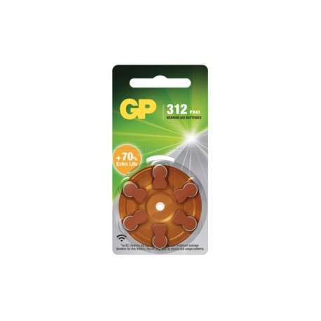 GPZA312F519C6, GP Batteries zinc air button cells, 1,45V, for hearing aids, ZA series