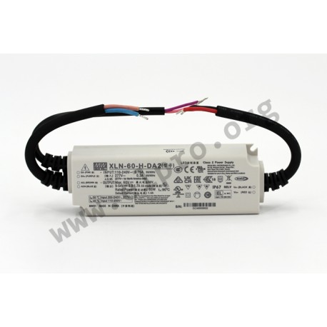 XLN-60-H-DA2, Mean Well LED drivers, 60W, IP67, constant power, dimmable, DALI 2.0 interface, NFC, XLN-60 series