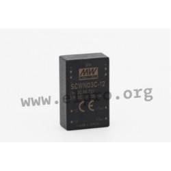SCWN03A-12, Mean Well DC/DC converters, 3W, DIL24 housing, SCWN03 series
