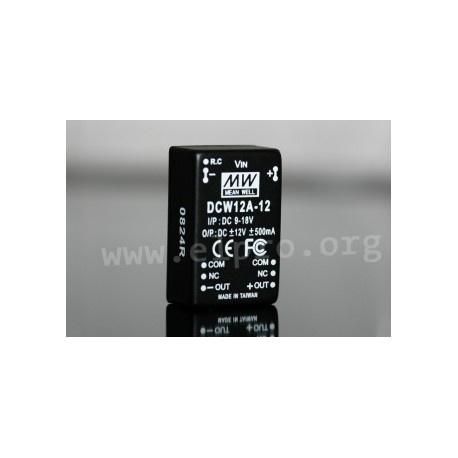 SCW12A-12, Mean Well DC/DC converters, 12W, DIL 24 housing, SCW12 and DCW12 series