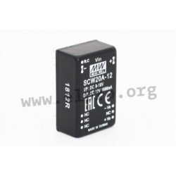 SCW20C-15, Mean Well DC/DC converters, 20W, DIL24 housing, SCW20 and DCW20 series