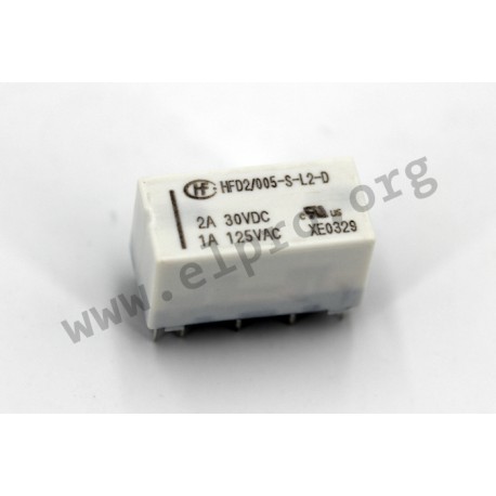 HFD2/003-S-L2-D, Hongfa printrelay, 2A, 2 changeover (DPDT), HFD2 series