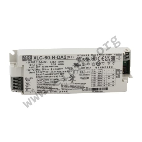 XLC-60-H-DA2, Mean Well LED drivers, 60W, constant power, dimmable, DALI 2.0 interface, XLC-60 series