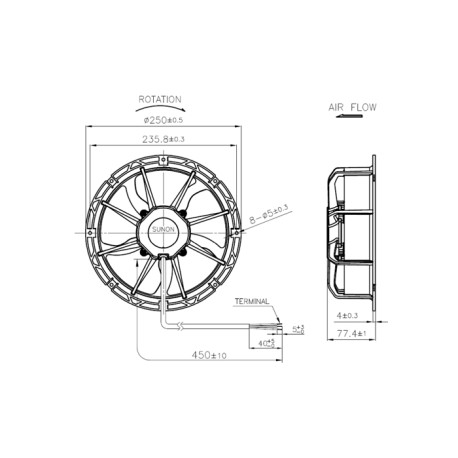 CF4207LBL-1000U-HA9, Sunon fans, Ø250x77,4mm, 230/115V AC, CF series