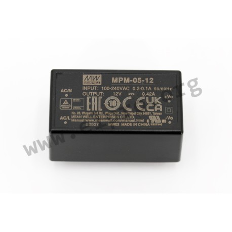 MPM-05-5, Mean Well switching power supplies, 5W, for medical technology, PCB, MPM-05 series
