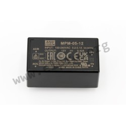 MPM-05-15, Mean Well switching power supplies, 5W, for medical technology, PCB, MPM-05 series