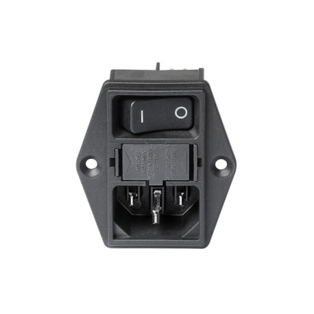 3-131-462, Schurter IEC-Kaltgeräteeinbaustecker, 70°C, mit Schalter und 2 Sicherungshaltern, DD11 Serie