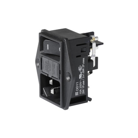 DD11.0111.1111, Schurter IEC-Kaltgeräteeinbaustecker, 70°C, mit Schalter und 2 Sicherungshaltern, DD11 Serie