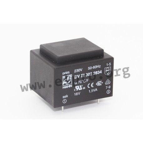 BVEI3034003, Hahn PCB transformers, 1,5VA, EI 30