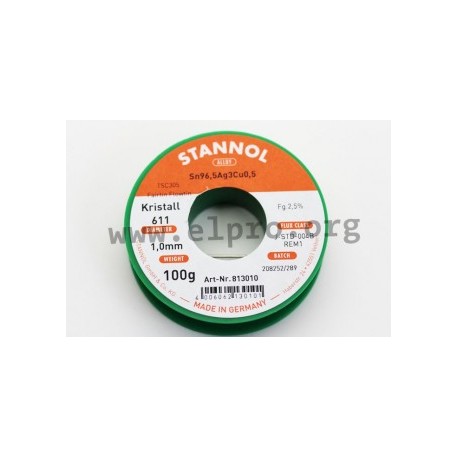 813009, Stannol soldering wires, 2,5% halogen-activated flux, Fairtin Flowtin TSC305, Kristall 611 series