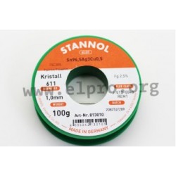 813023, Stannol Lötdrähte, 2,5% halogenaktiviertes Flussmittel, Fairtin Flowtin TSC305, Kristall 611 Serie