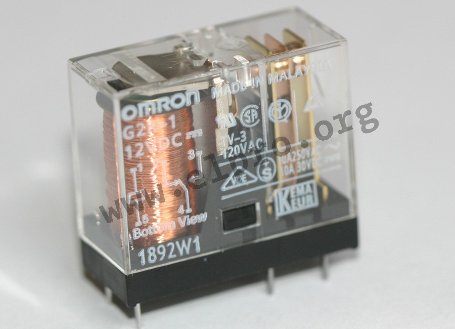 Omron PCB relays, 5 to 16A, 1 normally open contact or 1 or 2